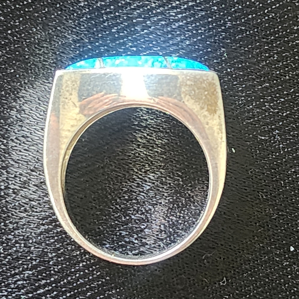 Elegant Sterling Silver and Blue Fire  Opal Ring Size 7.5 Wave Design Boho - Picture 5 of 7